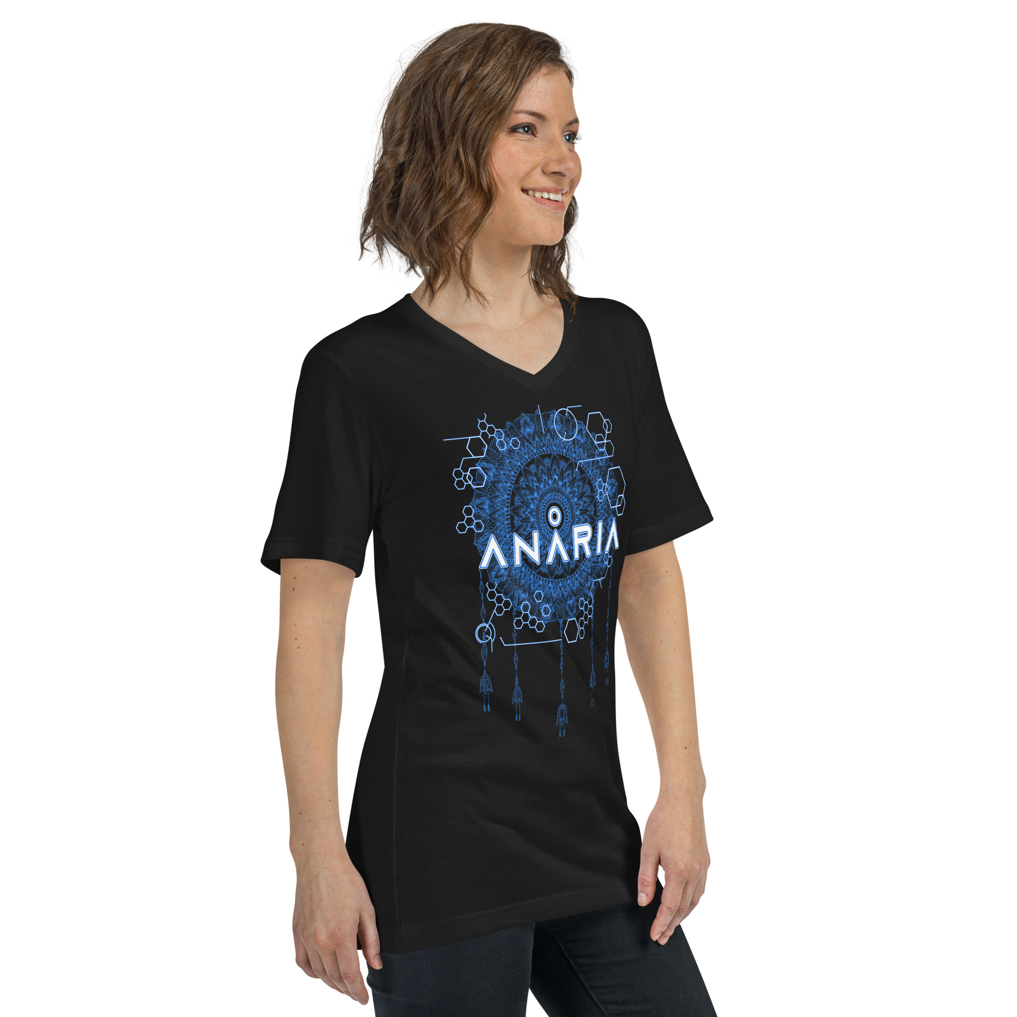 Blue Mandala Unisex V-Neck - Image 3